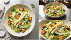 Sałatka Cezar ze szparagami – kremowy sos, chrupiące grzanki i wiosenny smak