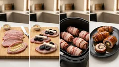 Polędwiczki ze śliwką i camembertem w boczku – roladki z air fryera w 20 minut