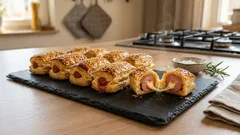 Hot dogi w cieście francuskim z mozzarellą – szybka przekąska z piekarnika