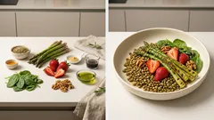 Sałatka z zielonej soczewicy, szparagów i truskawek – lekka, a sycąca