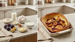 Pieczony naleśnik ze śliwkami – puszysty jak „dutch baby”, a robi się bez stania przy patelni
